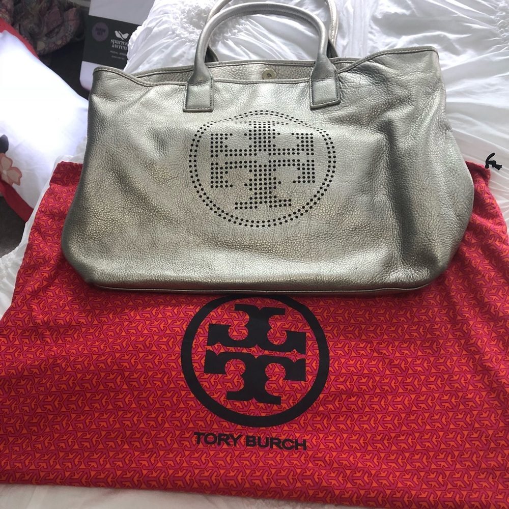 Tory Burch large metallic tote bag